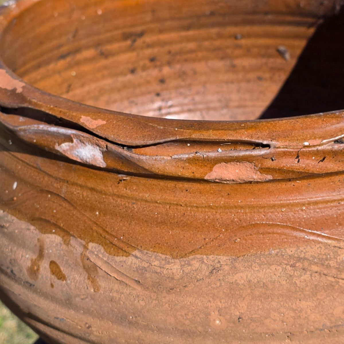Vintage Studio Pottery Planter Terracotta Clay Pot Brown Glazed Ruffled Rim 14"