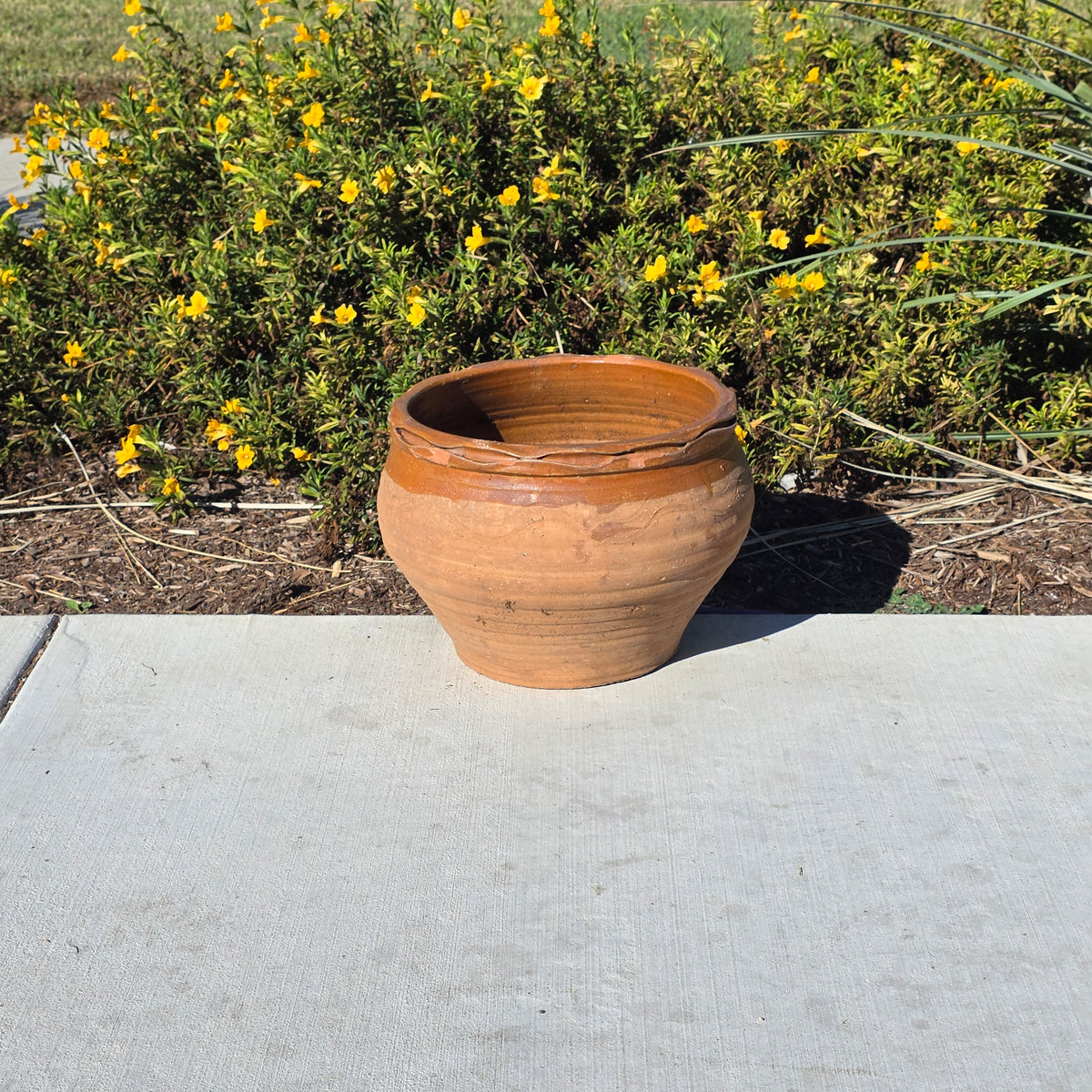 Vintage Studio Pottery Planter Terracotta Clay Pot Brown Glazed Ruffled Rim 14"