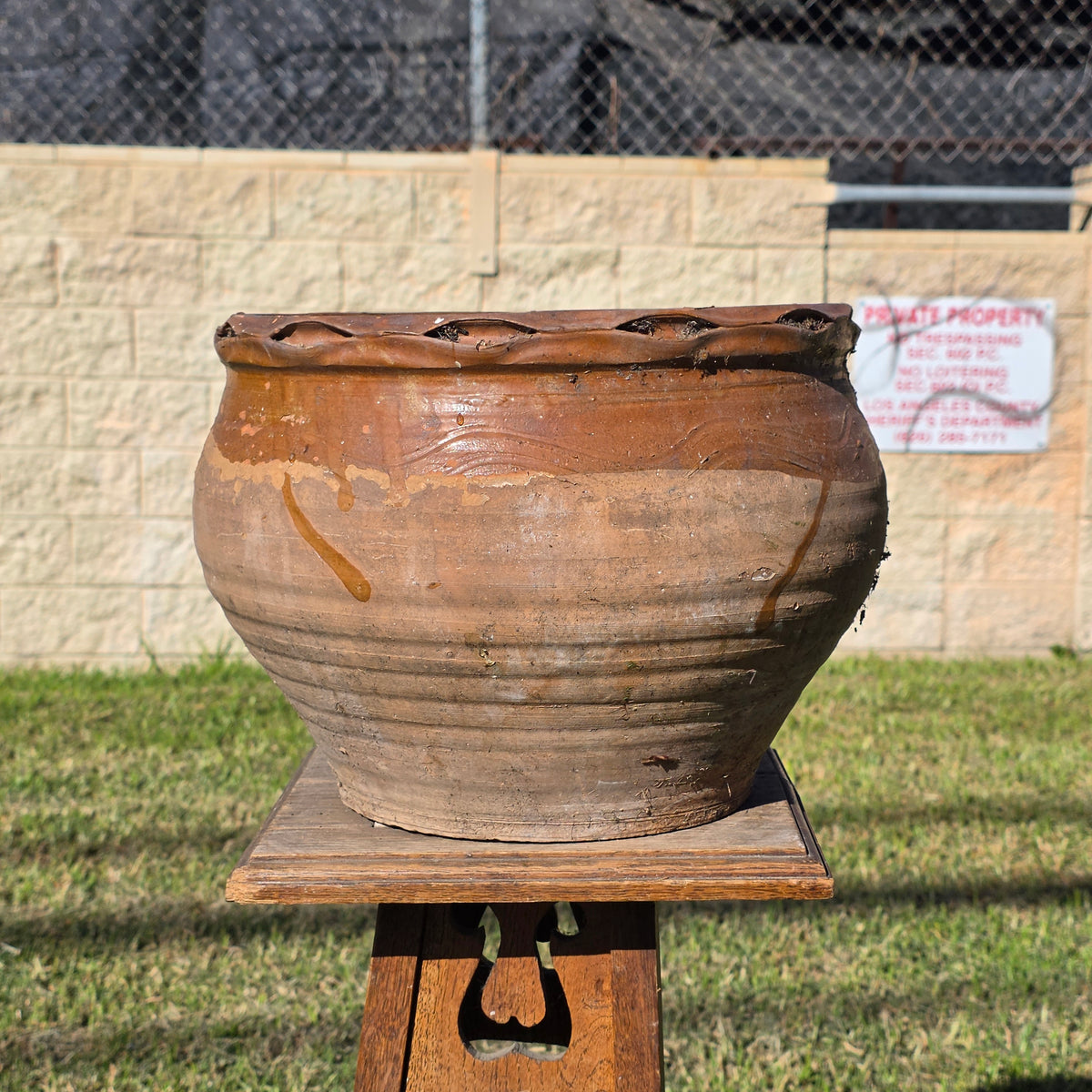 Vintage Studio Pottery Planter Terracotta Clay Pot Brown Glazed Ruffled Rim 14" (Copy)