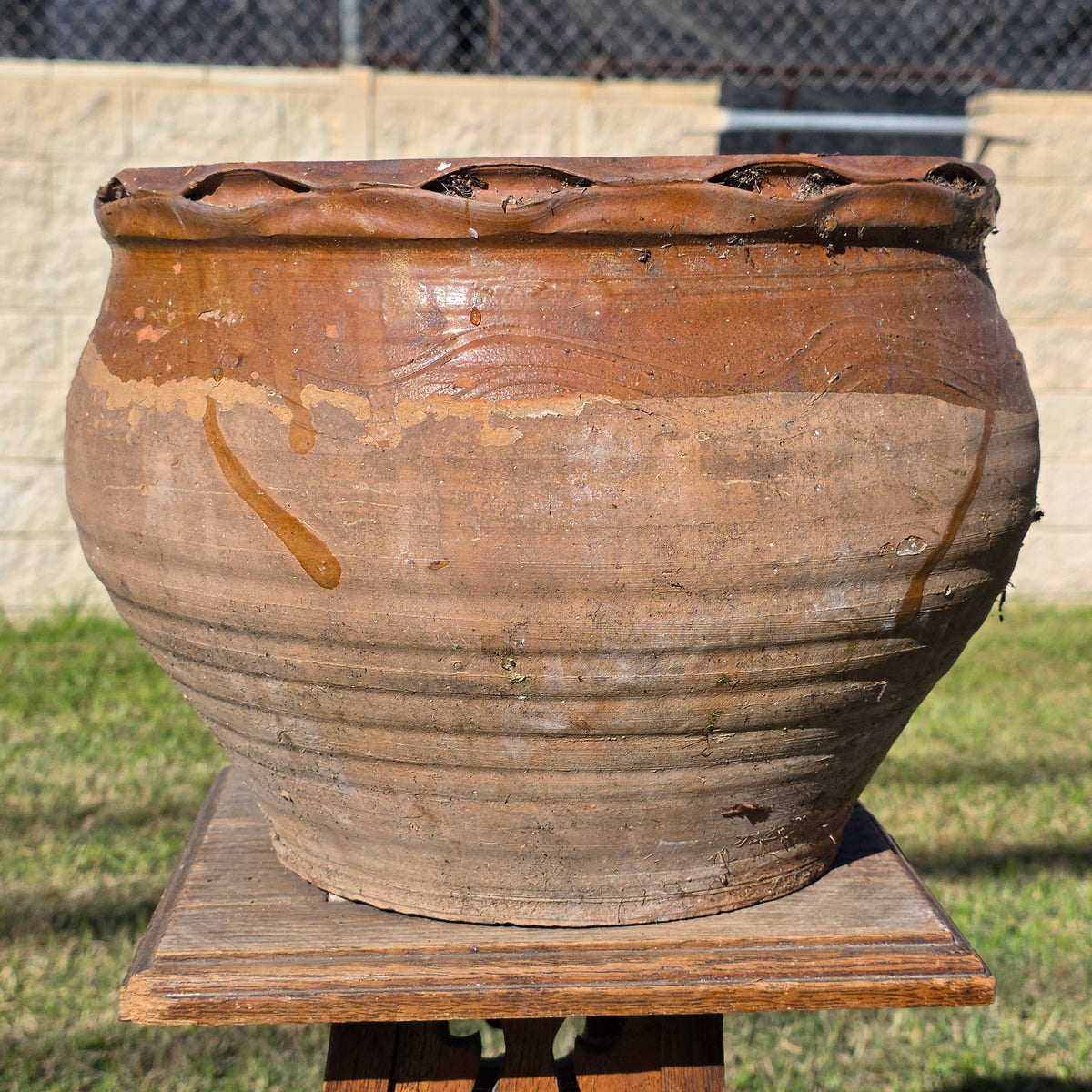 Vintage Studio Pottery Planter Terracotta Clay Pot Brown Glazed Ruffled Rim 14" (Copy)