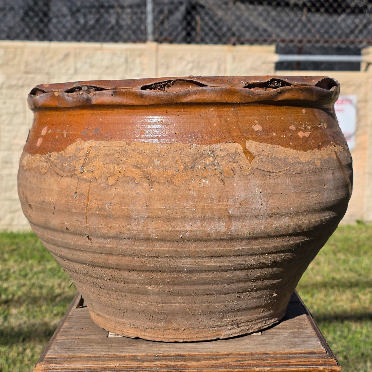 Vintage Studio Pottery Planter Terracotta Clay Pot Brown Glazed Ruffled Rim 14" (Copy)
