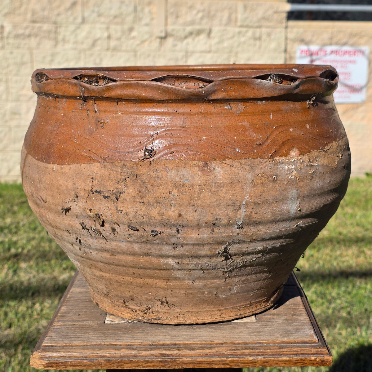 Vintage Studio Pottery Planter Terracotta Clay Pot Brown Glazed Ruffled Rim 14" (Copy)