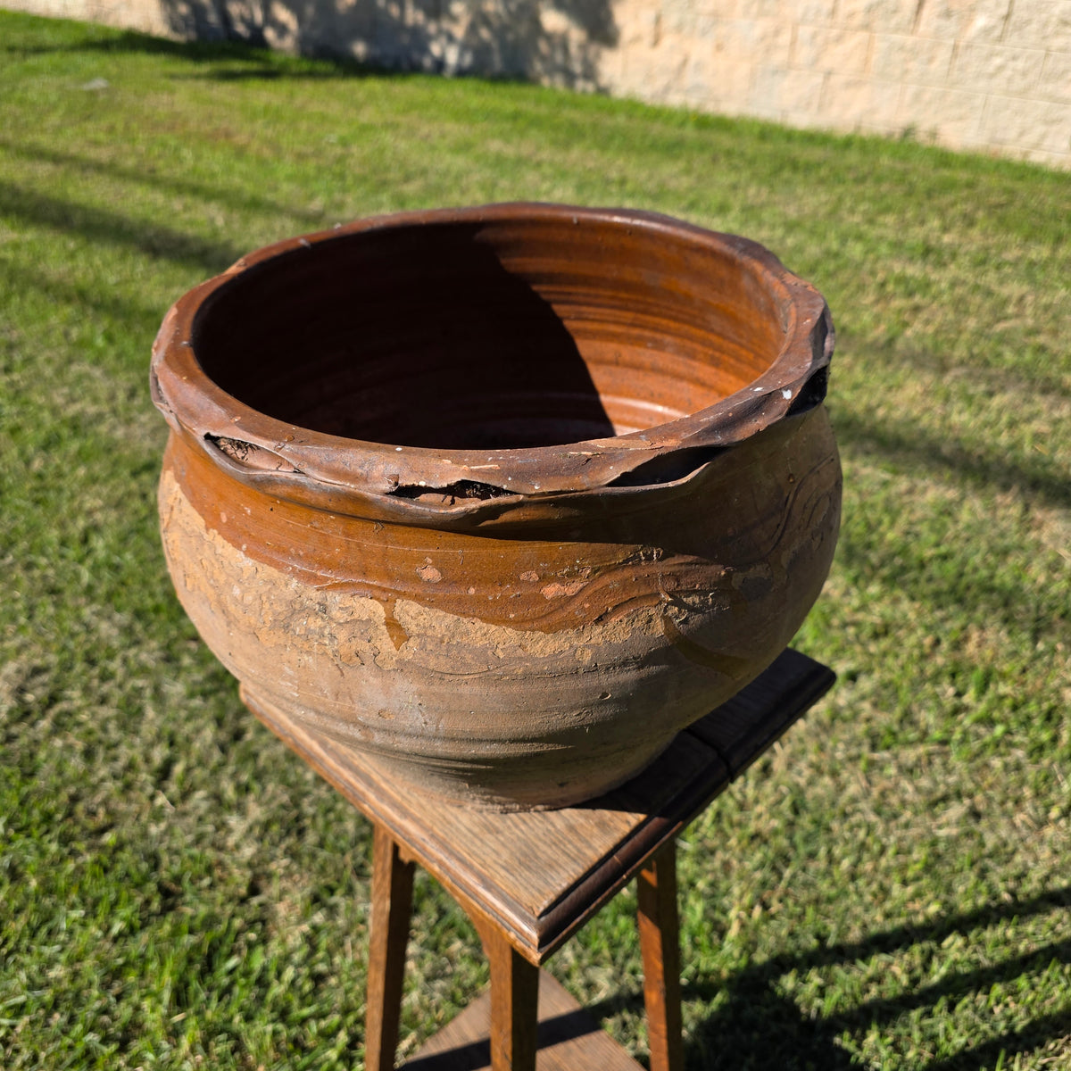 Vintage Studio Pottery Planter Terracotta Clay Pot Brown Glazed Ruffled Rim 14" (Copy)