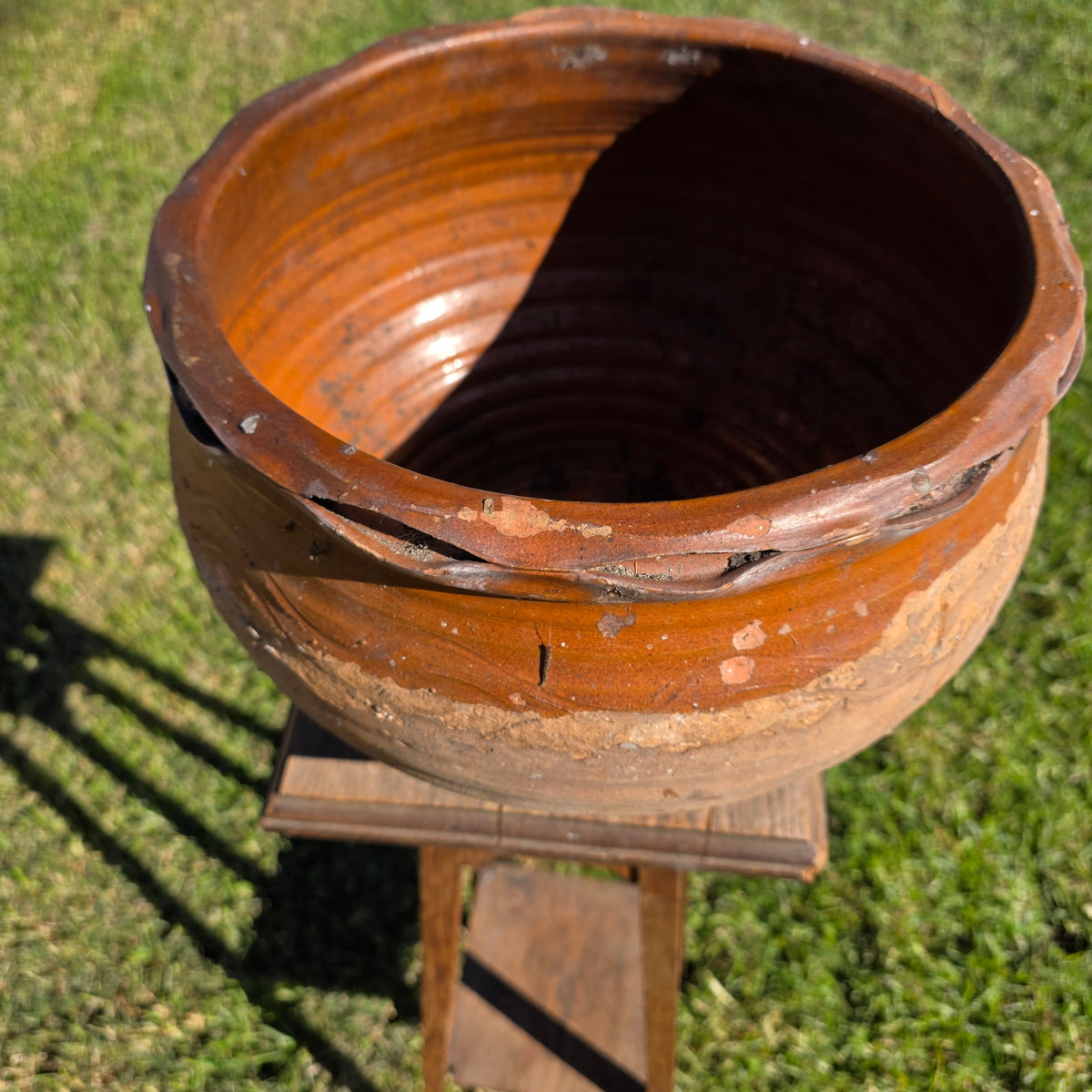 Vintage Studio Pottery Planter Terracotta Clay Pot Brown Glazed Ruffled Rim 14" (Copy)