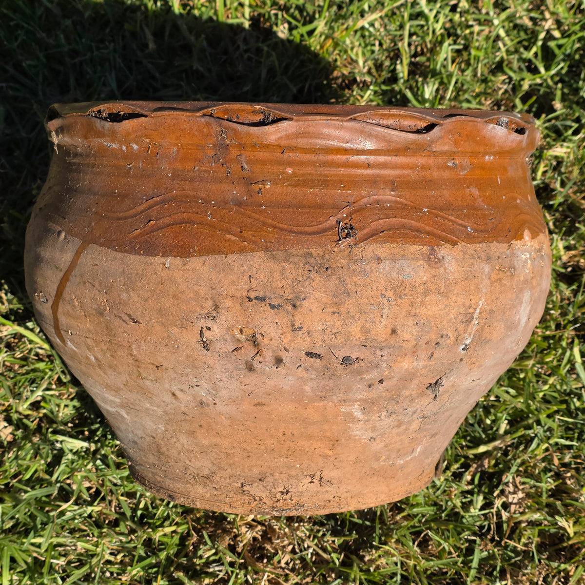 Vintage Studio Pottery Planter Terracotta Clay Pot Brown Glazed Ruffled Rim 14" (Copy)
