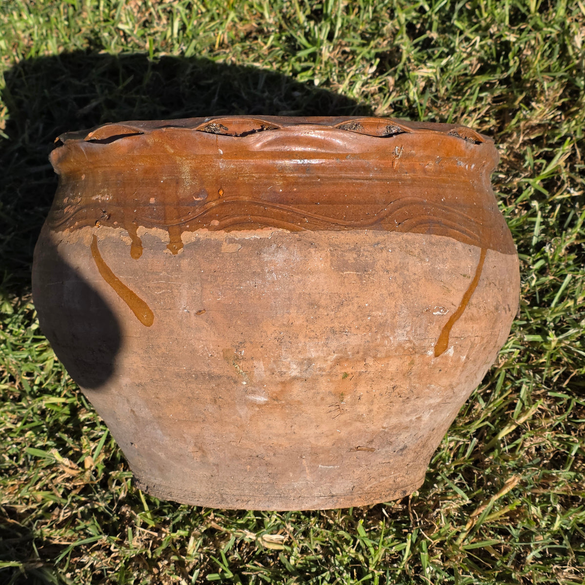 Vintage Studio Pottery Planter Terracotta Clay Pot Brown Glazed Ruffled Rim 14" (Copy)