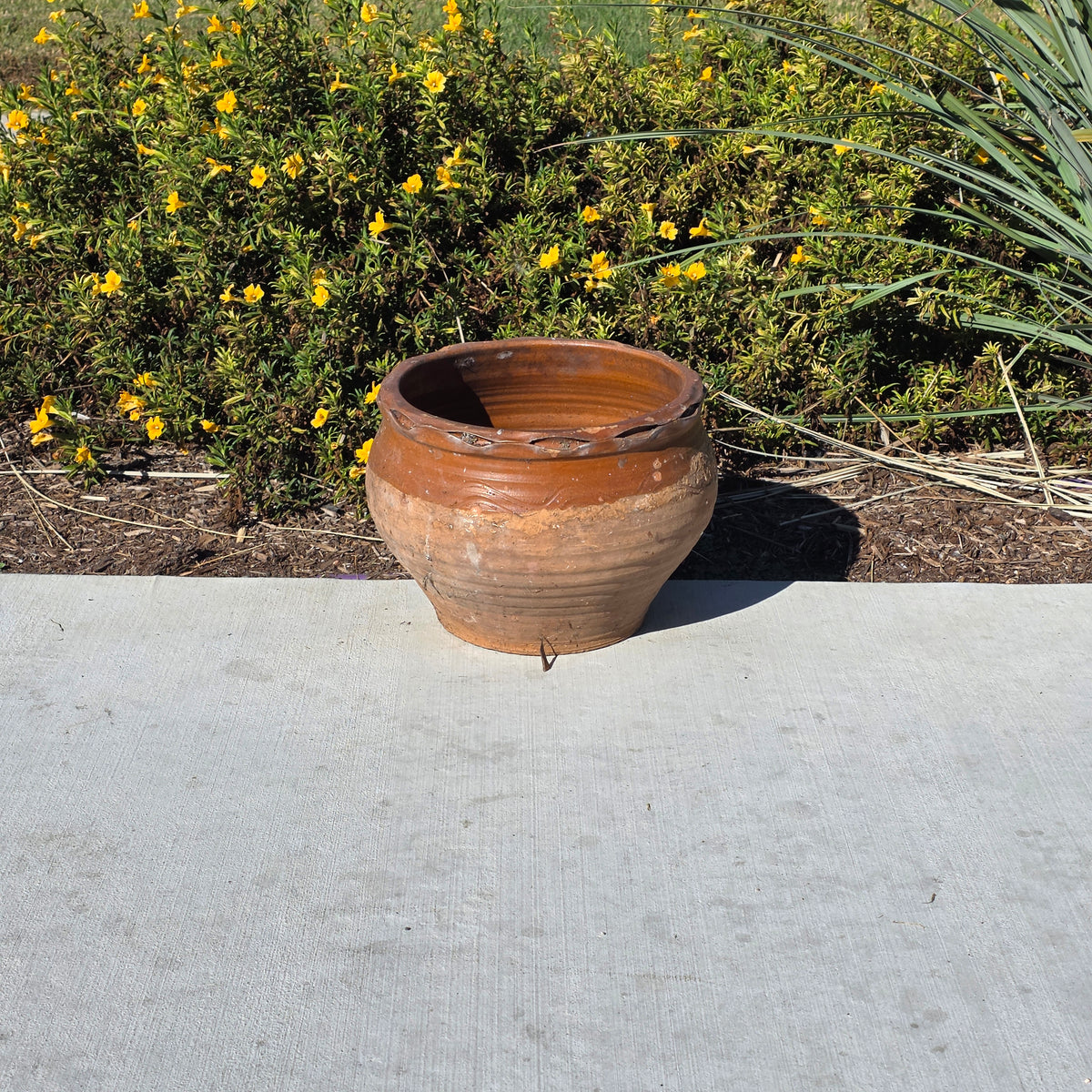 Vintage Studio Pottery Planter Terracotta Clay Pot Brown Glazed Ruffled Rim 14" (Copy)