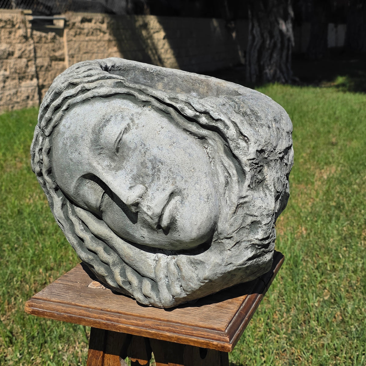 Campania International 2005 Sleeping Maiden Planter Cast Stone Face Statue Pot