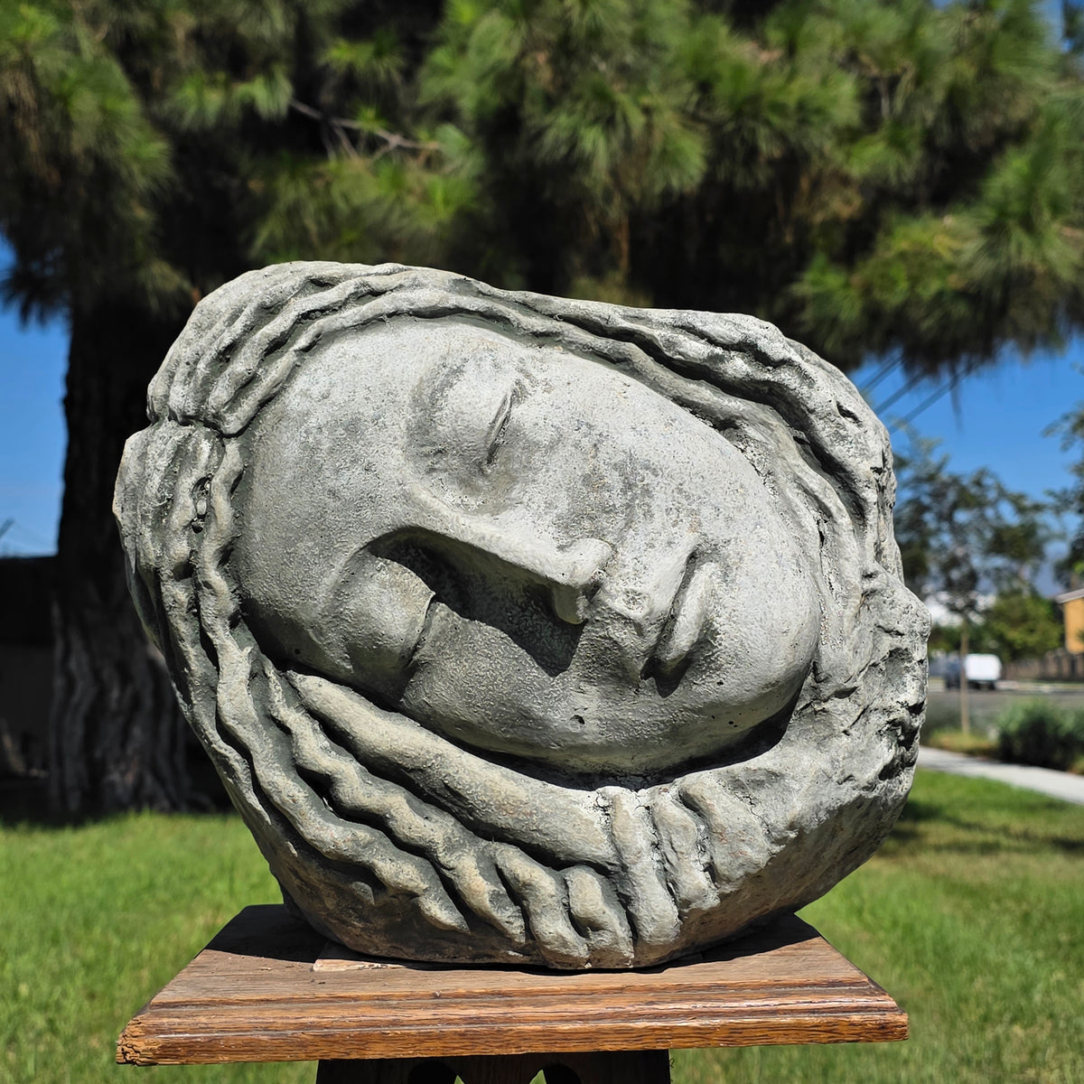 Campania International 2005 Sleeping Maiden Planter Cast Stone Face Statue Pot