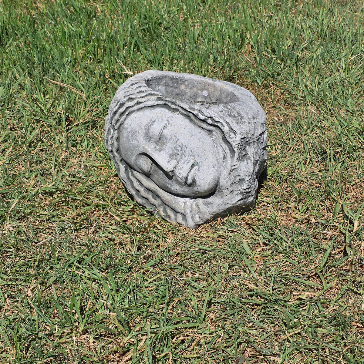 Campania International 2005 Sleeping Maiden Planter Cast Stone Face Statue Pot