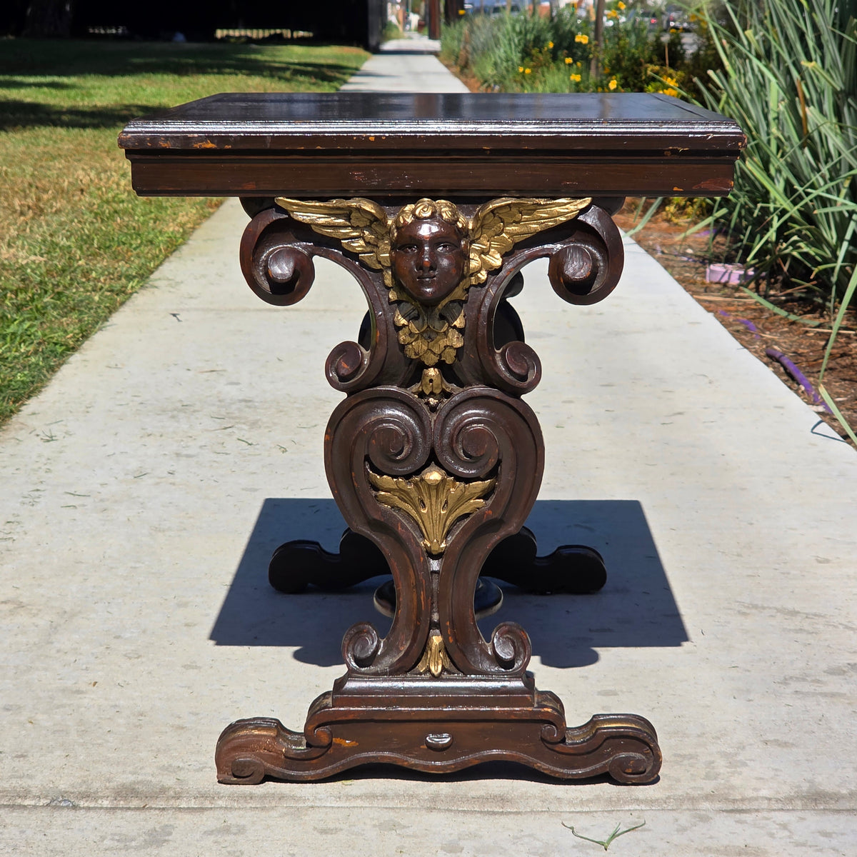 Universal Pictures Prop Antique French Renaissance Cherub Trestle Side Table