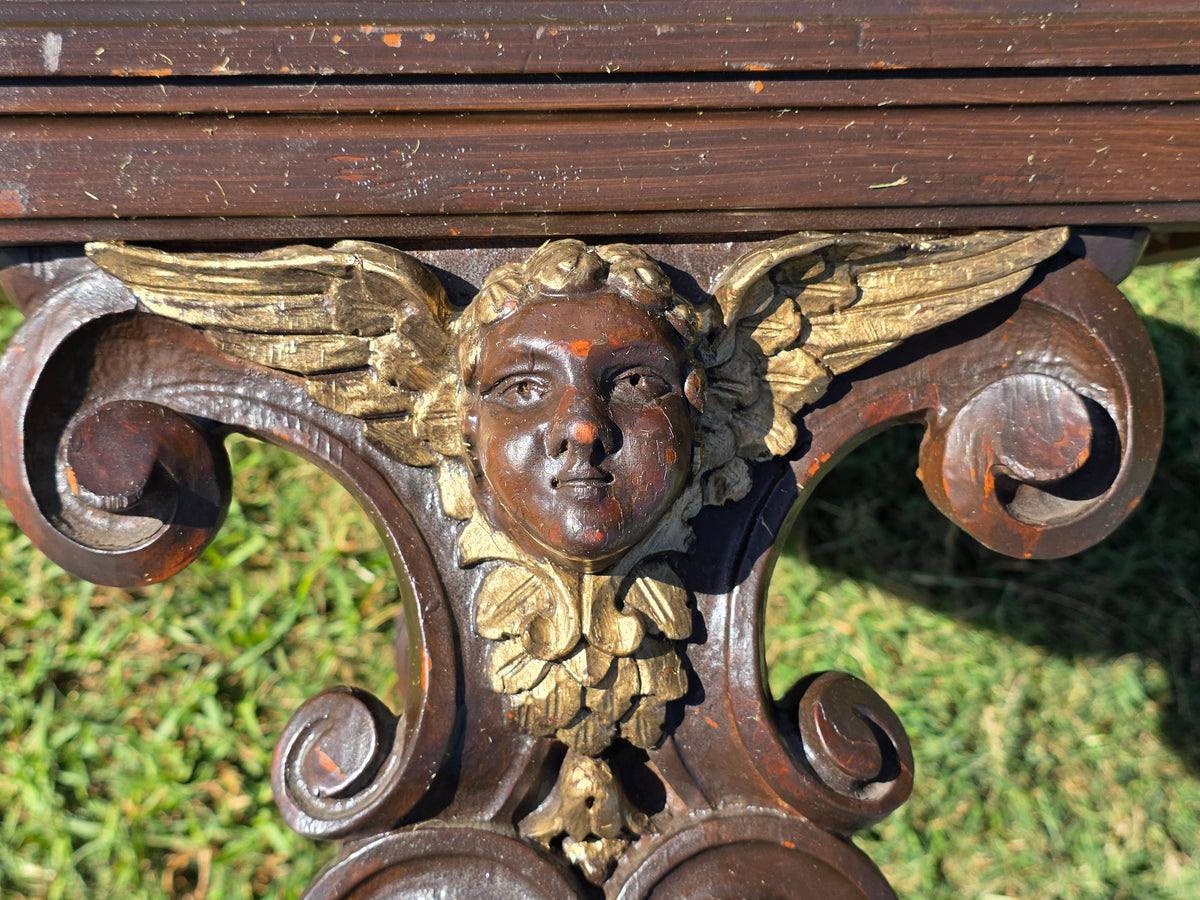Universal Pictures Prop Antique French Renaissance Cherub Trestle Side Table