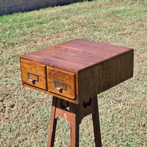 Antique Oak Card Catalog 2 Drawer Library File Box Desk Recipe Holder (Damage)