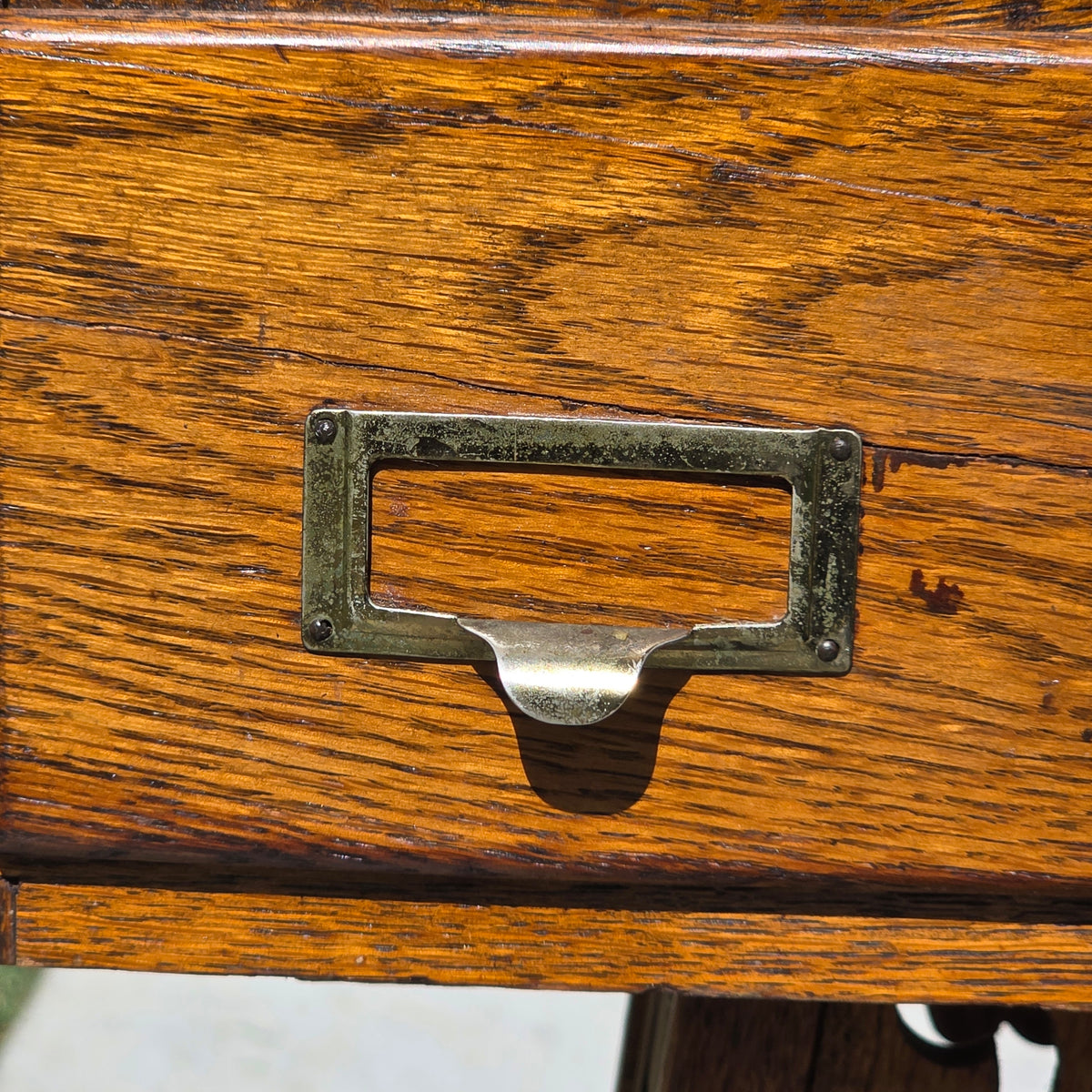 Antique Oak Card Catalog 2 Drawer Library File Box Desk Recipe Holder (Damage)