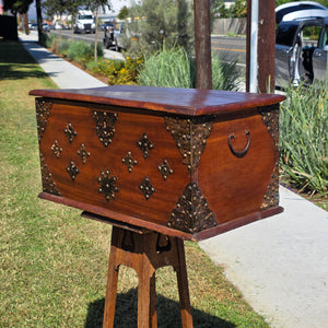 Antique Dutch Colonial Teak Wood Blanket Box Trunk Studded Brass Inlaid Chest