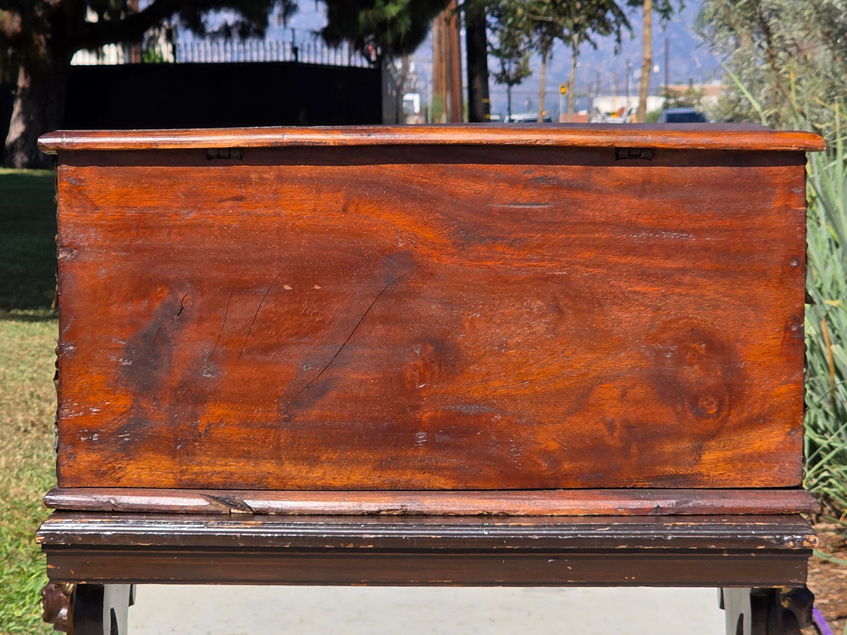 Antique Dutch Colonial Teak Wood Blanket Box Trunk Studded Brass Inlaid Chest