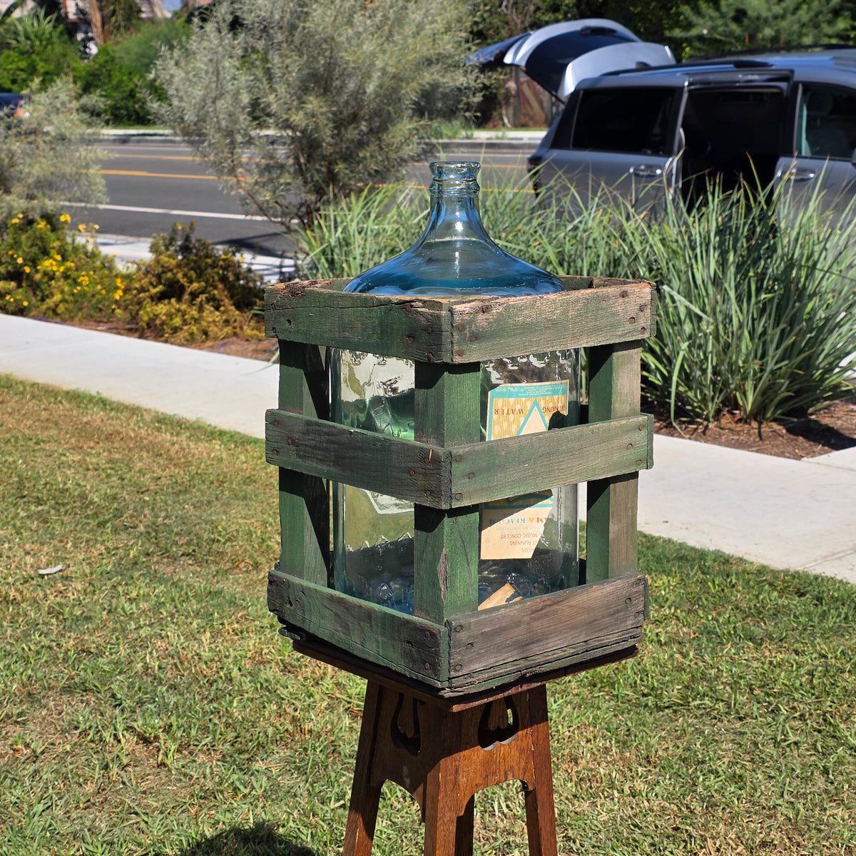 Vintage Arrowhead Puritas 5 Gallon Glass Water Bottle Carboy Wood Crate 1957