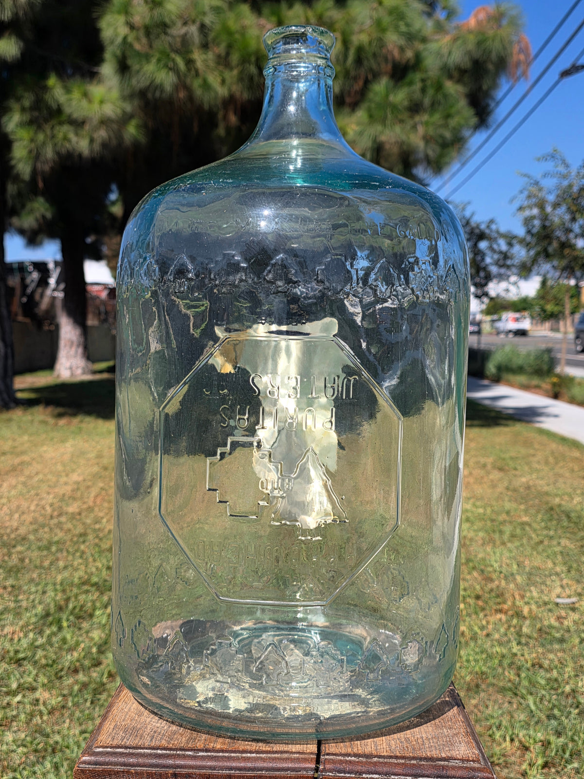 Vintage Arrowhead Puritas 5 Gallon Glass Water Bottle Carboy Wood Crate 1957