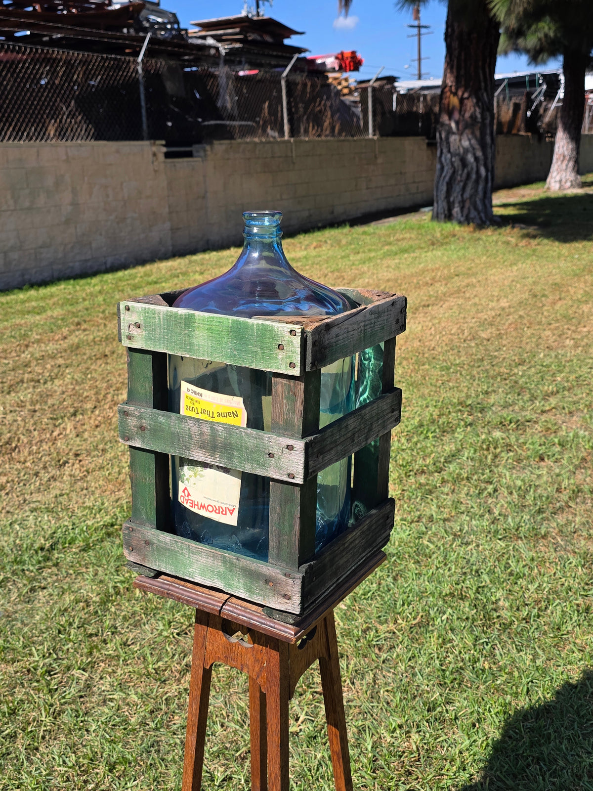 Vintage Arrowhead Puritas 5 Gallon Glass Water Bottle Carboy Wood Crate 1973 (Damage)