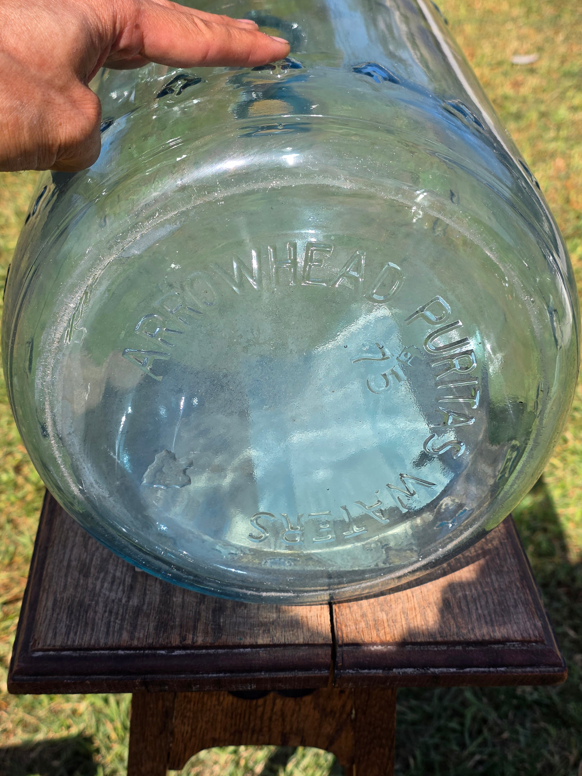Vintage Arrowhead Puritas 5 Gallon Glass Water Bottle Carboy Wood Crate 1975