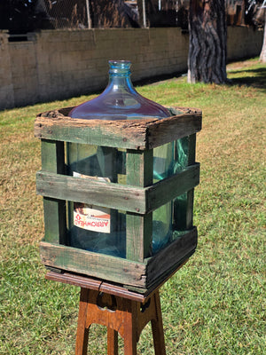 Vintage Arrowhead Puritas 5 Gallon Glass Water Bottle Carboy Wood Crate 1974