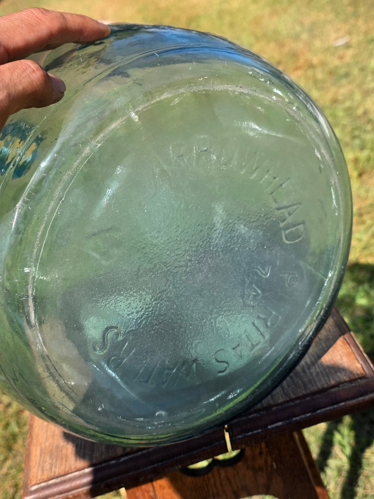 Vintage Arrowhead Puritas 5 Gallon Glass Water Bottle Carboy Wood Crate 1974