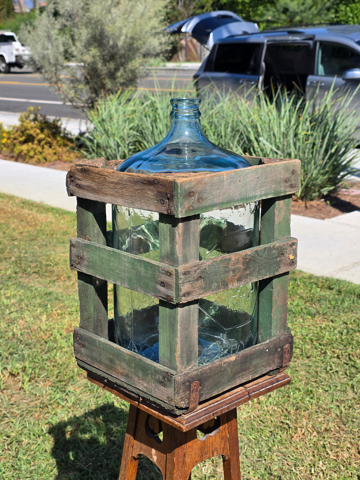 Vintage Arrowhead Puritas 5 Gallon Glass Water Bottle Carboy Wood Crate 1962