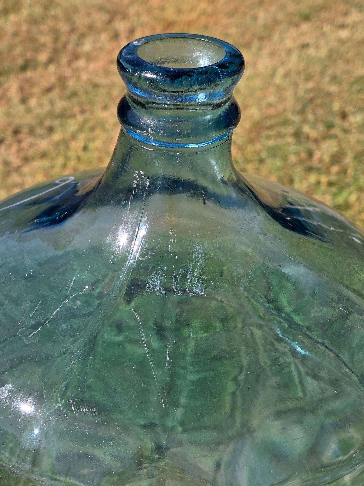 Vintage 5 Gallon Blue Glass Water Bottle Carboy Crate ASEC GPD 1973 Monogram L