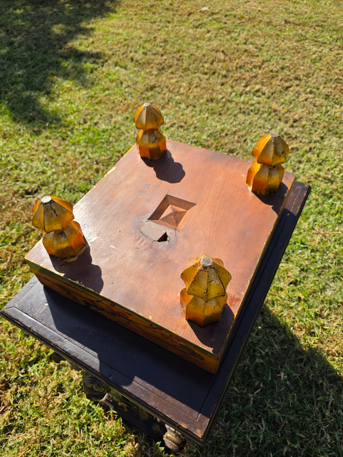 Antique Japanese Goban Go Board Table Gold Lacquer Sakura Plant Stand Low 1917
