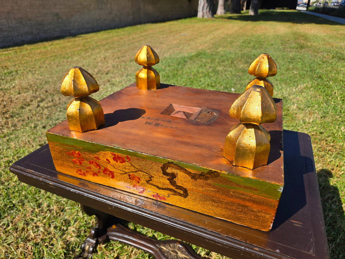 Antique Japanese Goban Go Board Table Gold Lacquer Sakura Plant Stand Low 1917