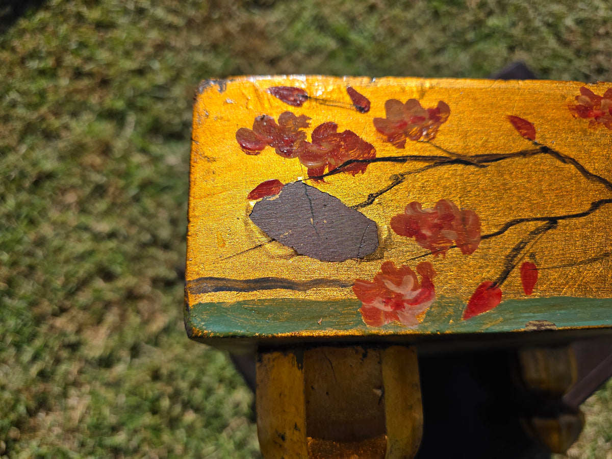 Antique Japanese Goban Go Board Table Gold Lacquer Sakura Plant Stand Low 1917