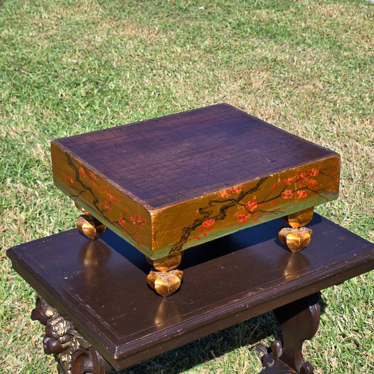 Antique Japanese Goban Go Board Table Gold Lacquer Sakura Plant Stand Low 1917