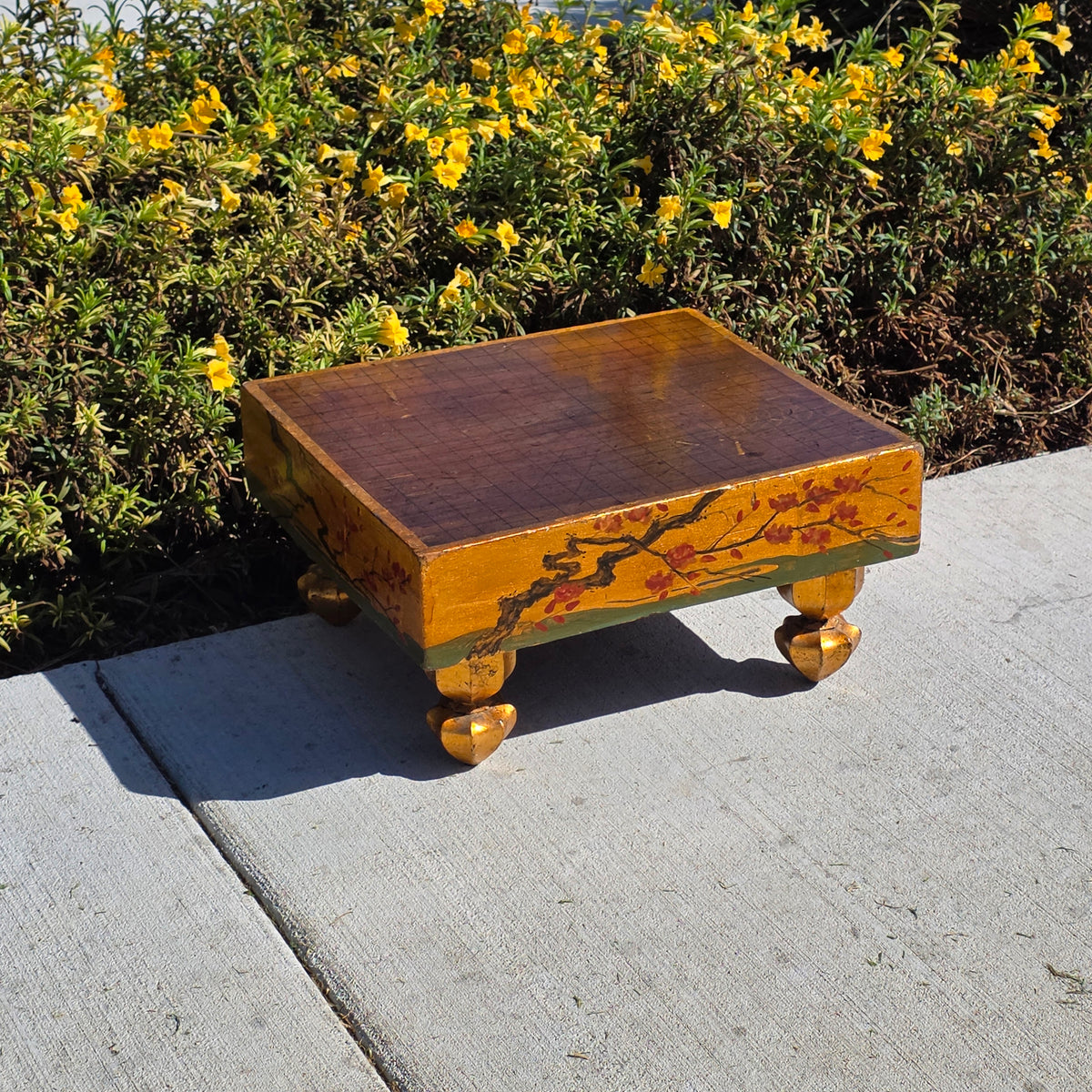 Antique Japanese Goban Go Board Table Gold Lacquer Sakura Plant Stand Low 1917