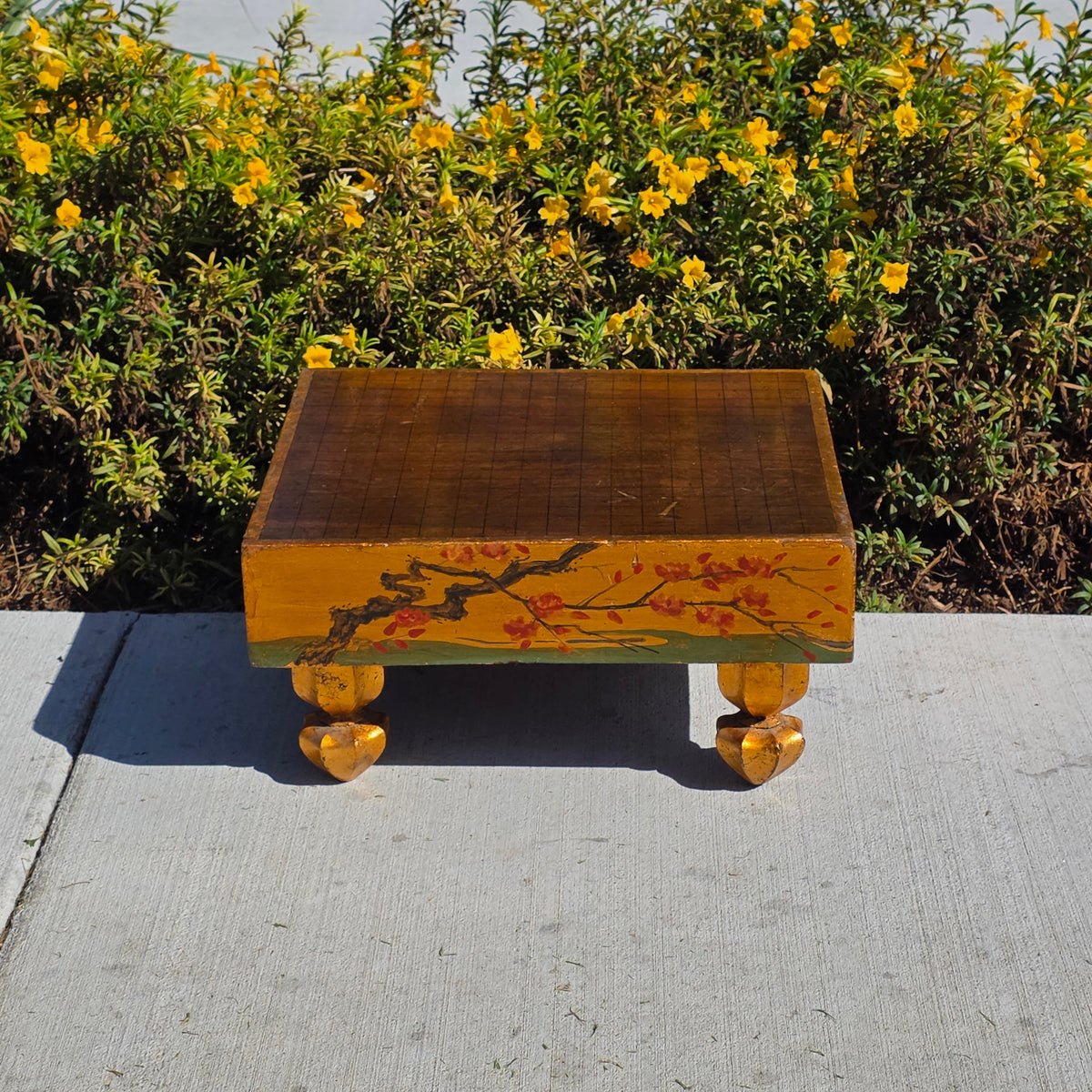 Antique Japanese Goban Go Board Table Gold Lacquer Sakura Plant Stand Low 1917