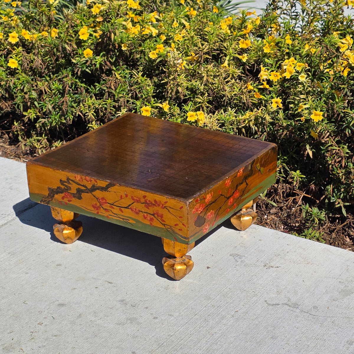 Antique Japanese Goban Go Board Table Gold Lacquer Sakura Plant Stand Low 1917