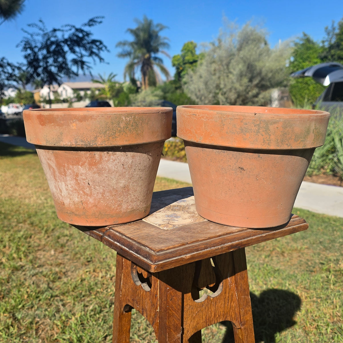 Pair of 2 ITERRA 20 Terracotta Planters Clay Flower Pots Made in Italy 8" Vtg