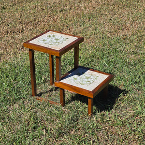 Vintage MCM 2 Tier Wood Plant Stand Italy Tile Top Buffet Food Server Table Rise