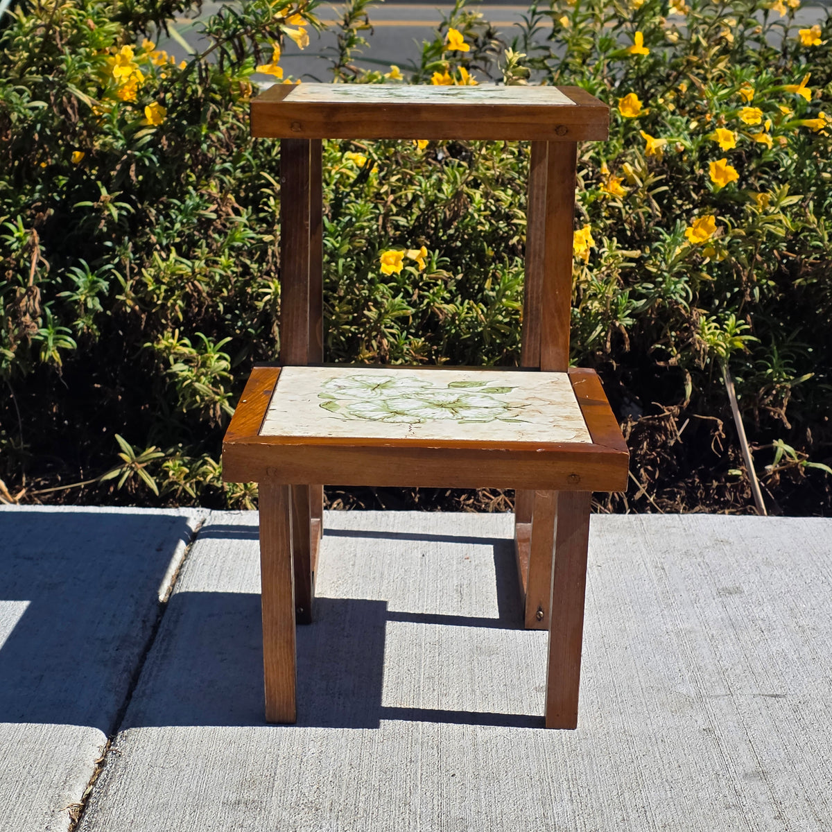 Vintage MCM 2 Tier Wood Plant Stand Italy Tile Top Buffet Food Server Table Rise