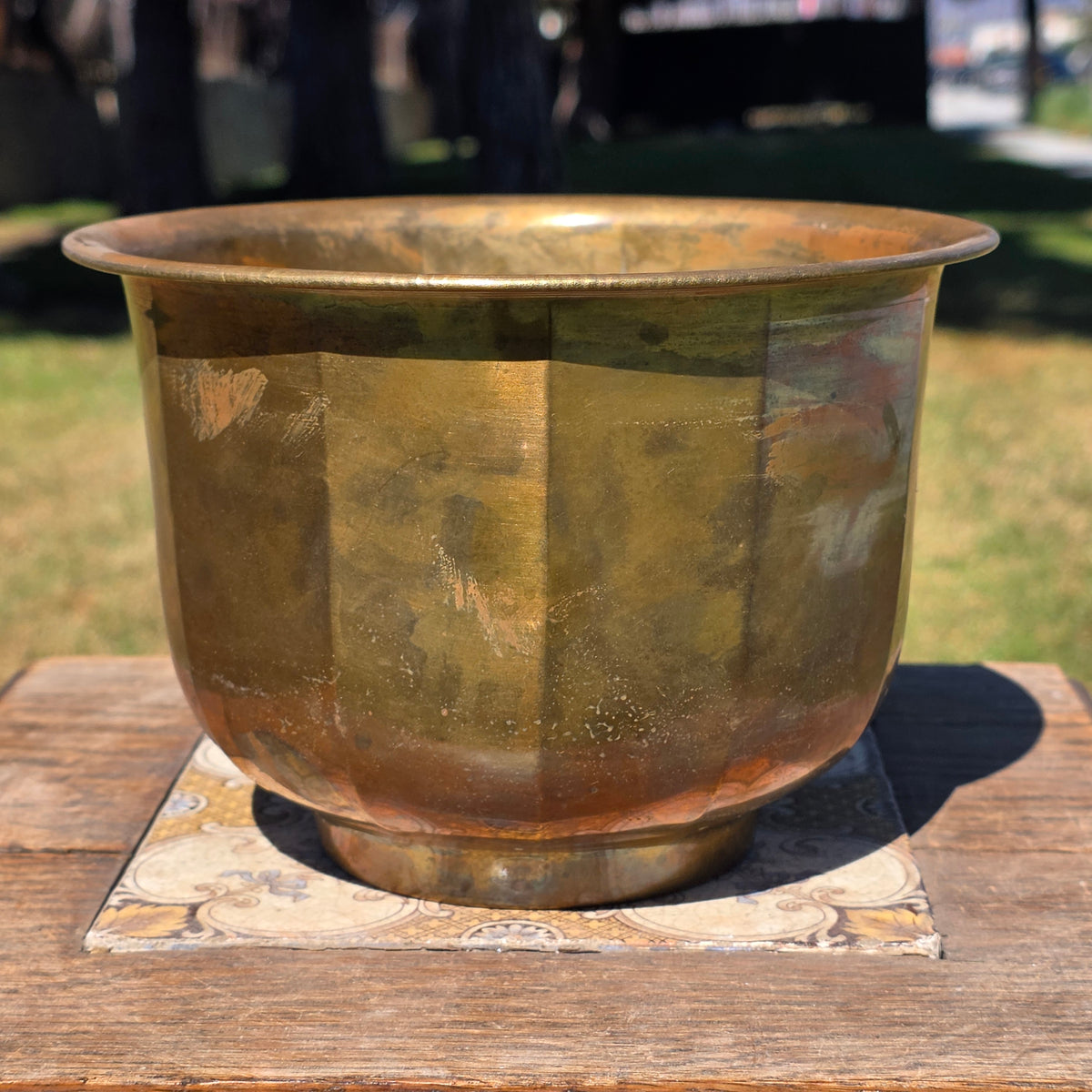 MCM Vintage Faceted Paneled Solid Brass Planter Flared Cachepot Plant Pot 7"