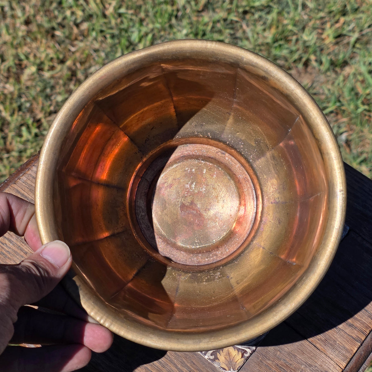 MCM Vintage Faceted Paneled Solid Brass Planter Flared Cachepot Plant Pot 7"