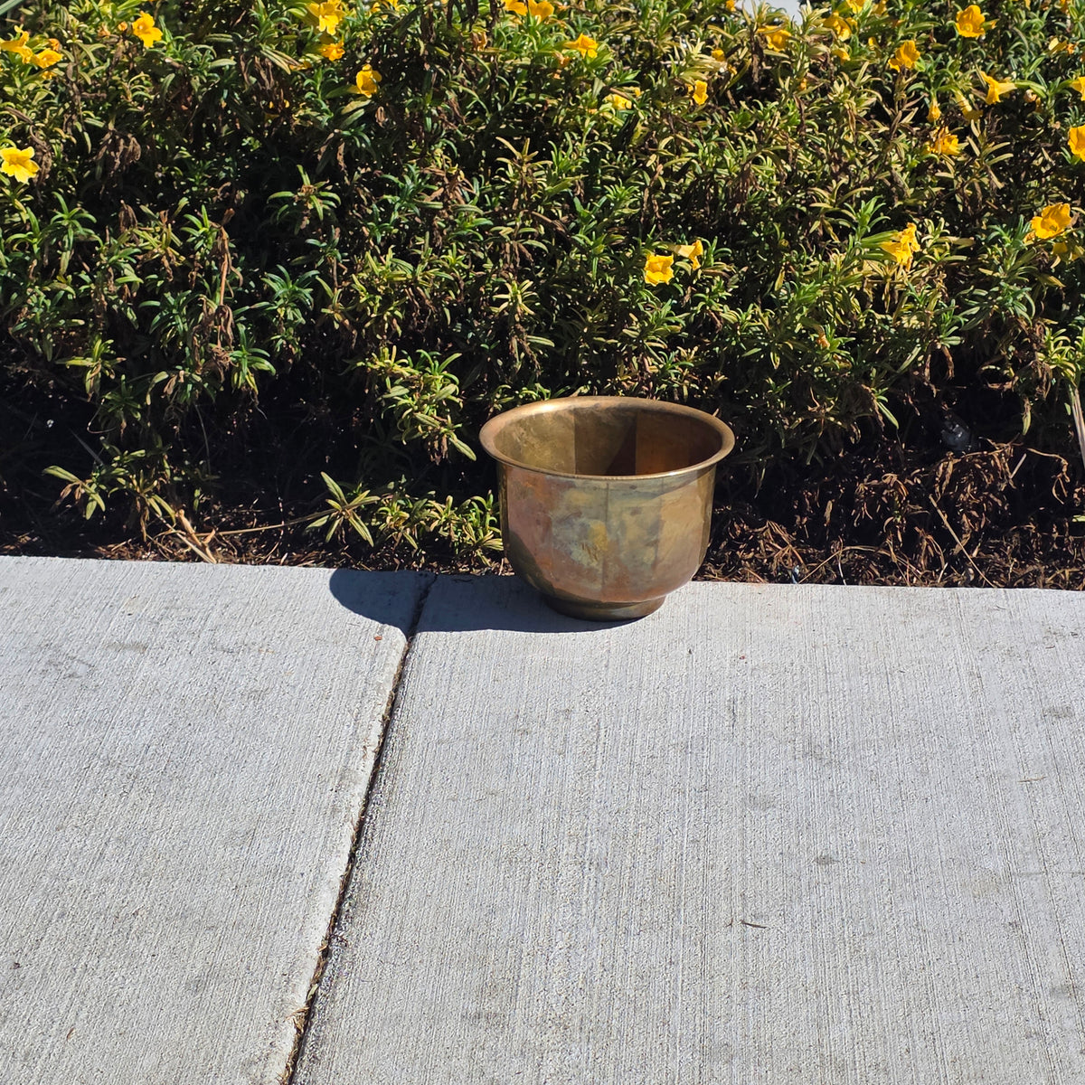 MCM Vintage Faceted Paneled Solid Brass Planter Flared Cachepot Plant Pot 7"