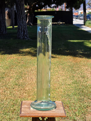 Vintage Blenko Style Tall Cylinder Floor Vase Italy Green Recycled Glass 22.75"