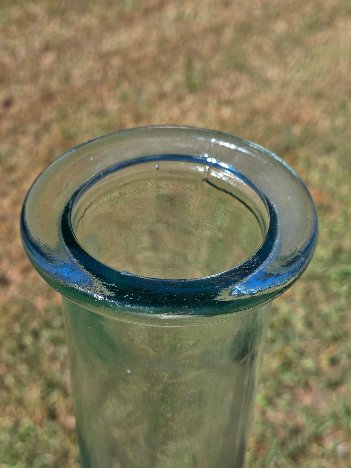 Vintage Blenko Style Tall Cylinder Floor Vase Italy Green Recycled Glass 22.75"