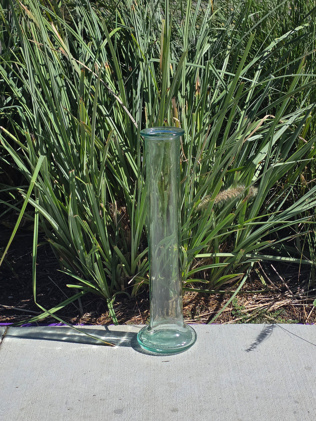 Vintage Blenko Style Tall Cylinder Floor Vase Italy Green Recycled Glass 22.75"