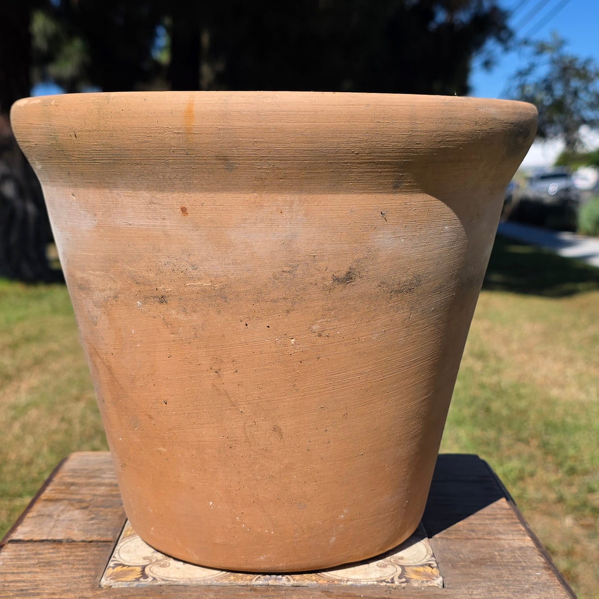 Vtg Terracotta Planter Pot Weathered Clay Flower 10" Rolled Rim Rustic Patina