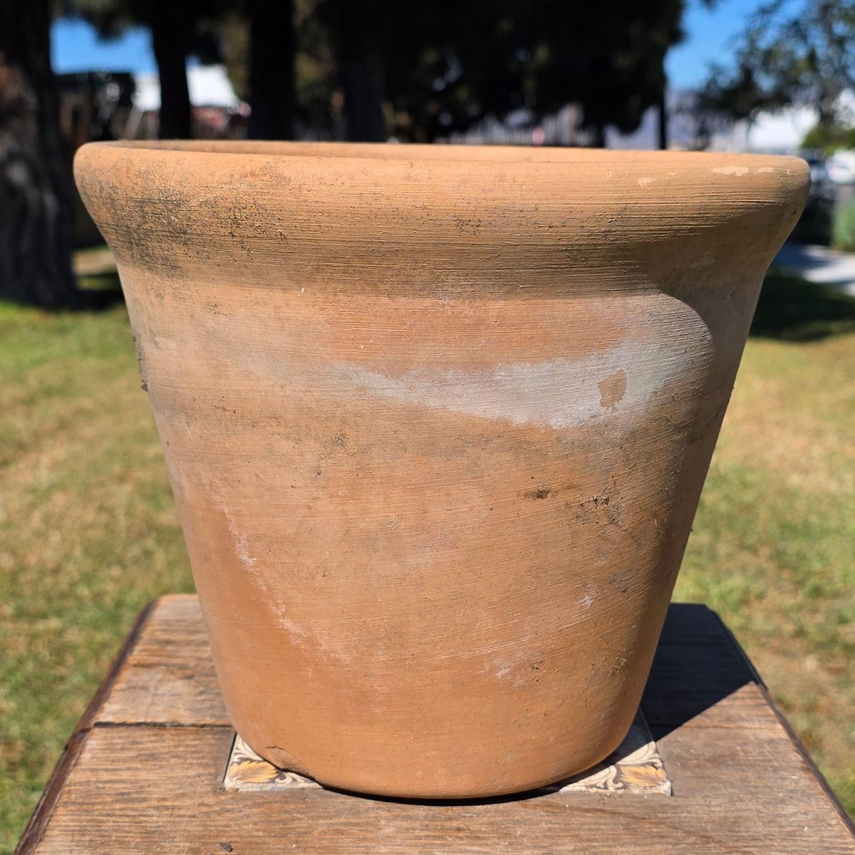 Vtg Terracotta Planter Pot Weathered Clay Flower 10" Rolled Rim Rustic Patina