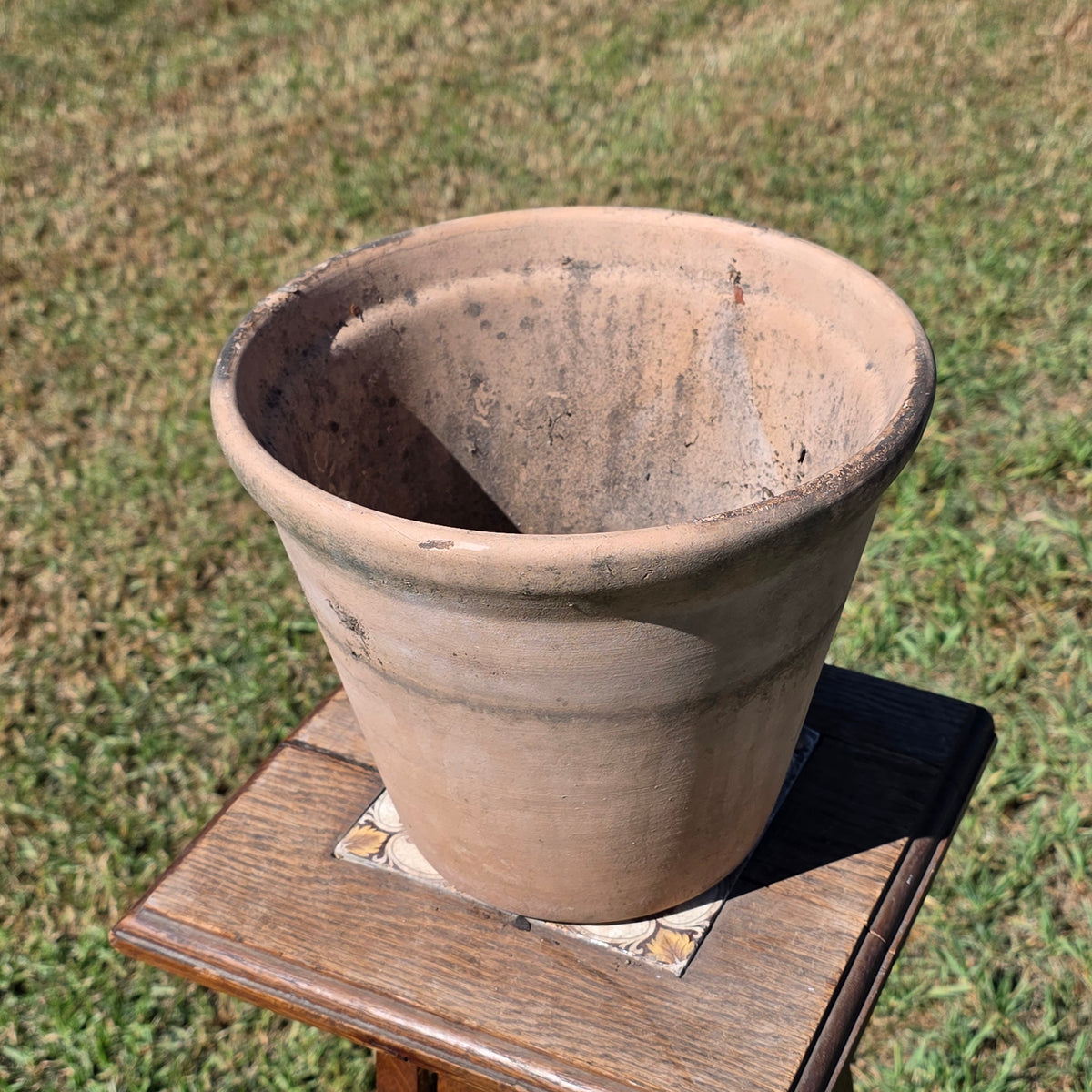Vintage Terracotta Planter Pot Heavy Aged Clay 10" Flower Rustic Rolled Rim Moss