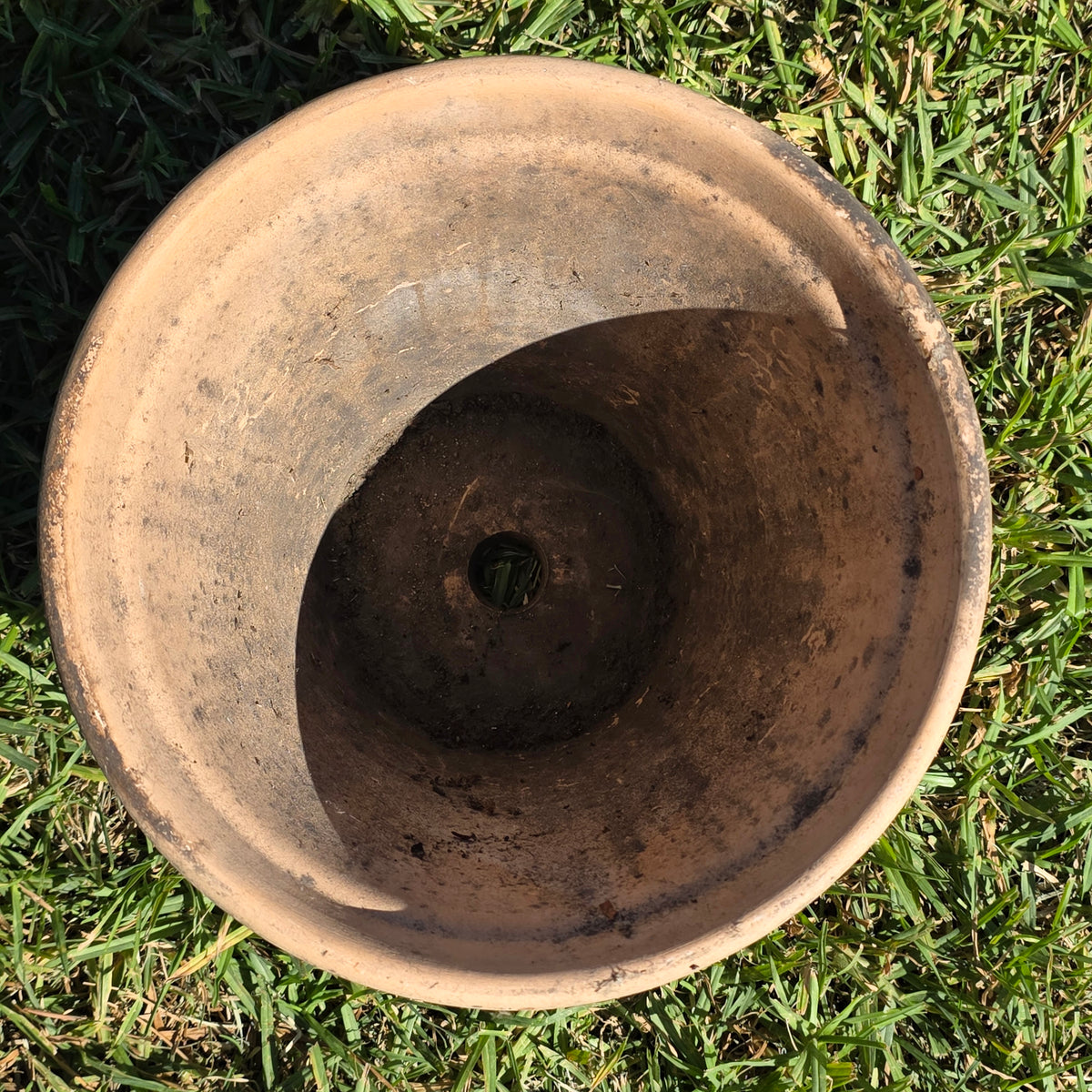 Vintage Terracotta Planter Pot Heavy Aged Clay 10" Flower Rustic Rolled Rim Moss