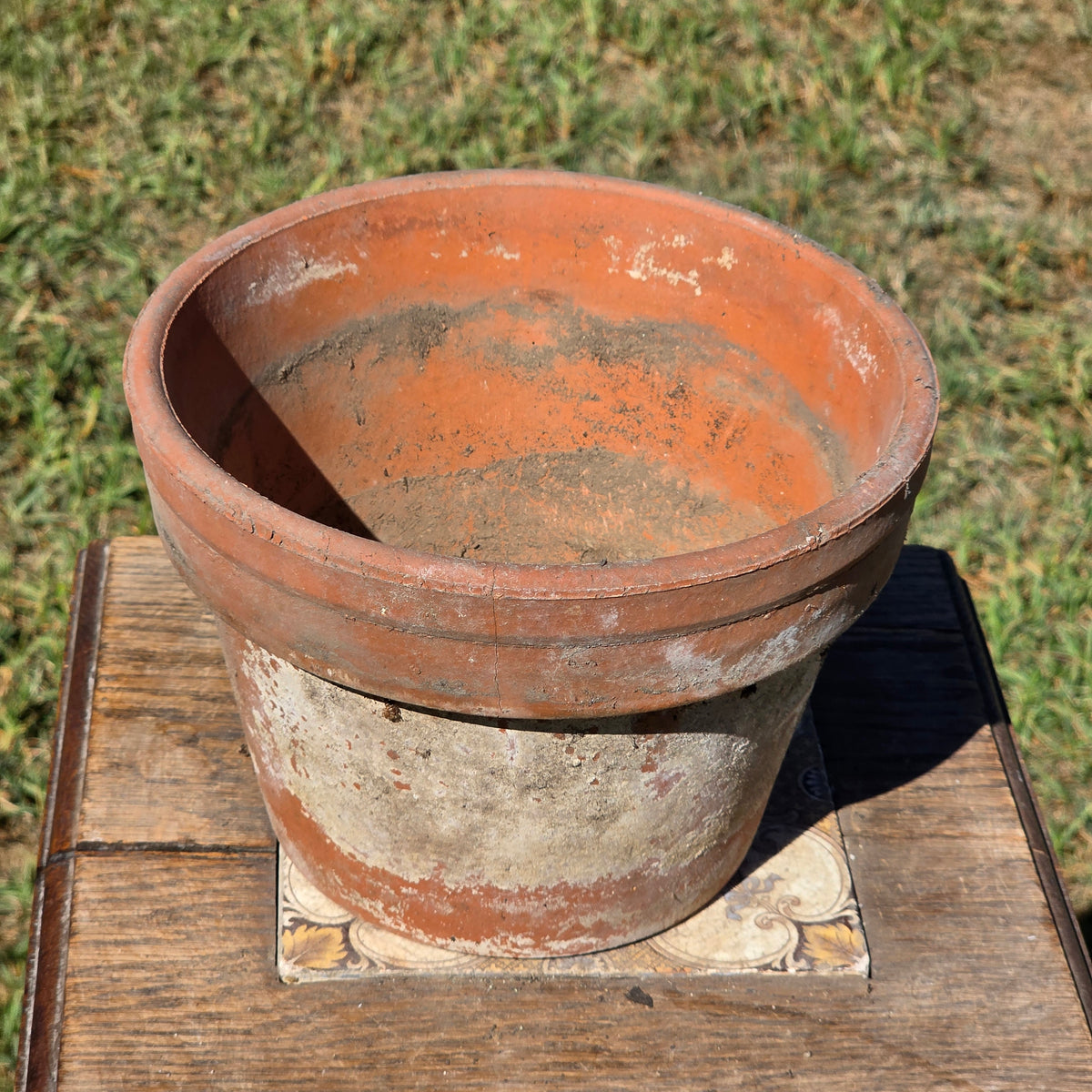 Vtg Italian Terracotta Clay Planter Pot 8" Azalea Squat Stamped 38 Italy Garden