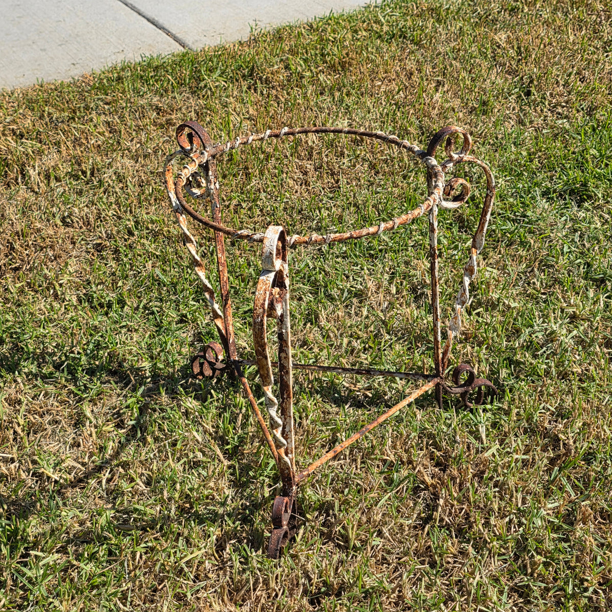 Vtg Wrought Iron Plant Stand Mid Century Twisted Scroll Patio Garden White Rust